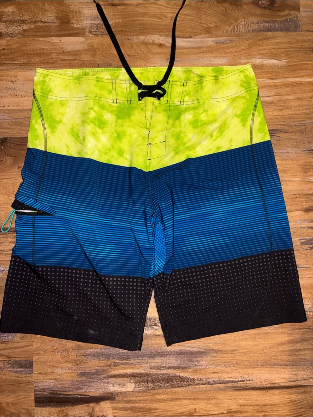burnside Neon Lime, Blue & Black Men's Swim Board Shorts